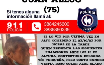 Rastrillaje para encontrar a Juan Alejo