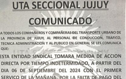 La UTA anuncio paro de transporte en la Capital Jujeña