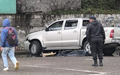 Chocó contra un poste y atropello a una mujer