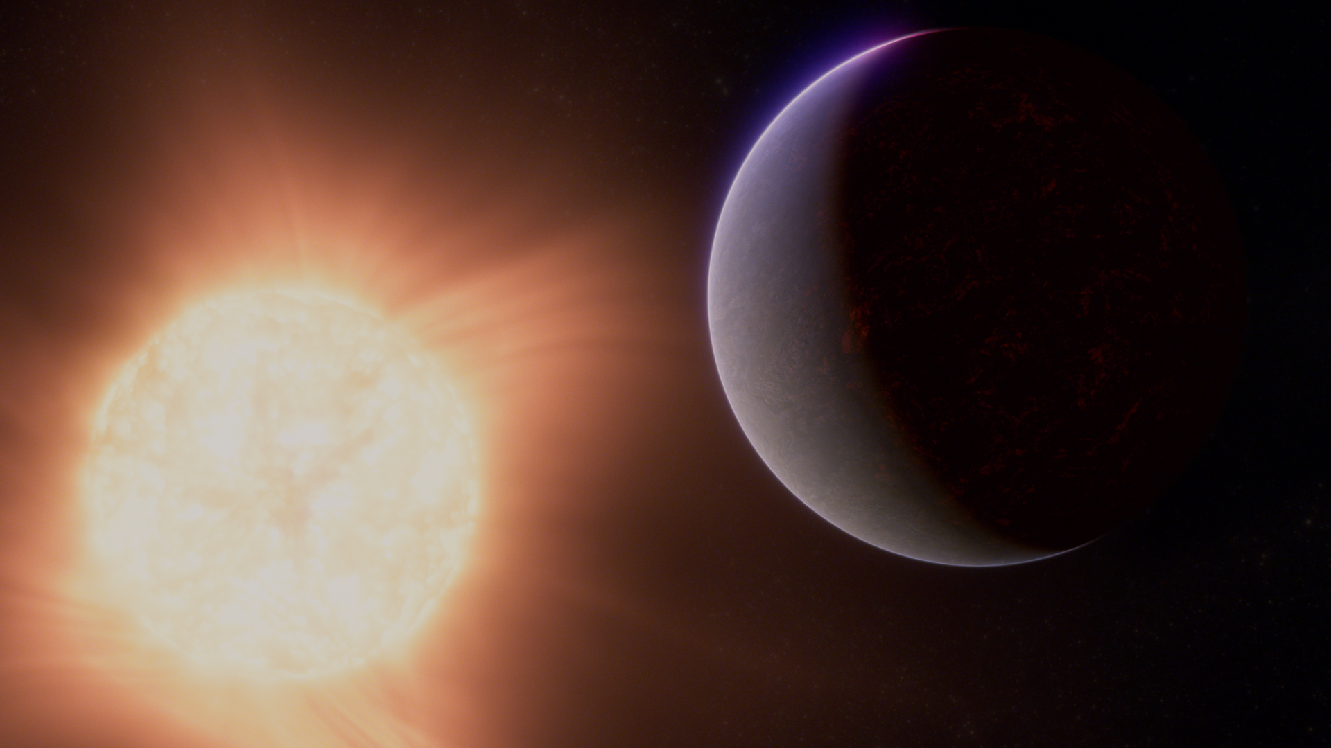 Ilustración de un planeta rocoso con atmósfera junto a su estrella