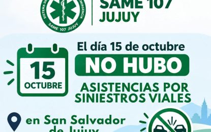 Histórico: Un día sin demanda de asistencia médica por siniestros viales en la Capital Jujeña