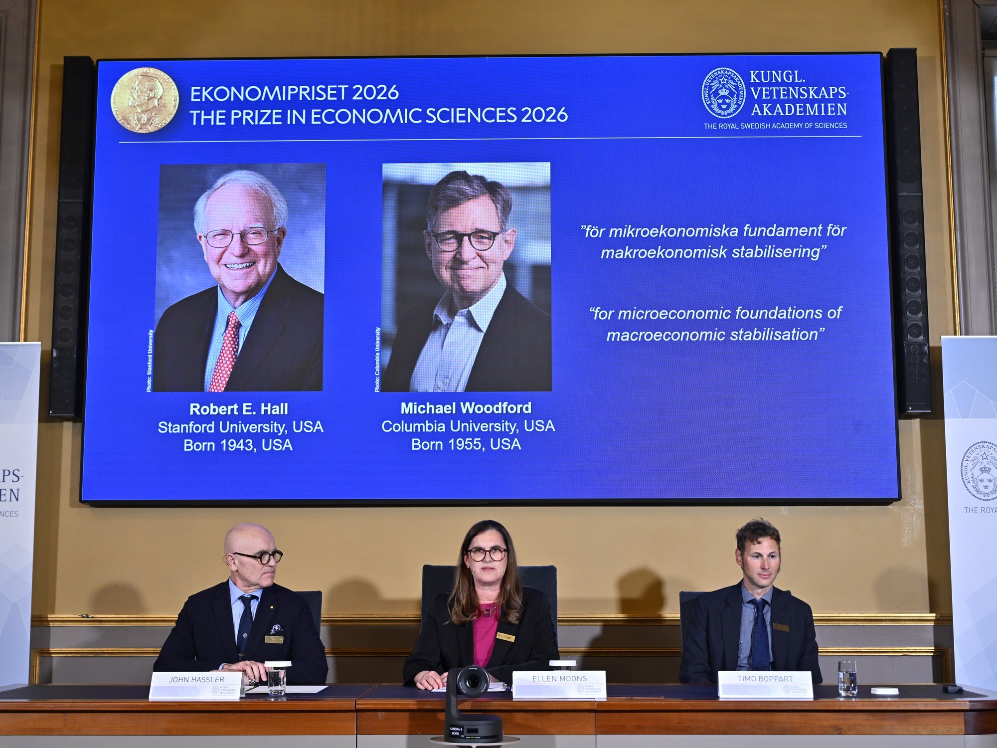 El momento del anuncio del Premio Nobel de Economía este lunes